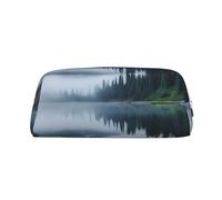 DWVTSLH Foggy Lake by Mount Rainier Astuccio portamatite di grande capacità in pelle borsa per cosmetici da ufficio organizer da scrivania portamonete portatile con cerniera borsa da toilette per
