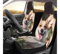 DWVTSLH Happy Corgi, 2 coprisedili anteriori per auto, traspiranti, lavabili, antiscivolo, impermeabili, per auto, camion, SUV, sedili anteriori