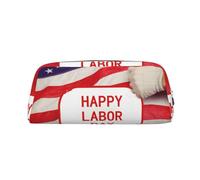 DWVTSLH Happy Labor Day, astuccio per matite di grande capacità, in pelle, per cosmetici, ufficio, scrivania, portamonete, portatile, con cerniera, per viaggi all'aperto, Argento, One Size