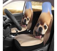 DWVTSLH Happy Pomeranian, 2 coprisedili anteriori per auto, traspiranti, lavabili, antiscivolo, impermeabili, per auto, camion, SUV, sedili anteriori