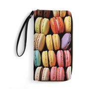 DWVTSLH Macaron - Portafogli con stampa di pasticcini aromatizzati al biscotto, con cerniera, in pelle, per uomini e donne, porta carte di credito con cavo, essenziale per viaggi, ufficio e shopping