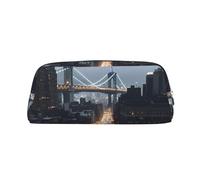 DWVTSLH New York City Astuccio portamatite grande capacità astuccio in pelle borsa cosmetica ufficio scrivania organizzatore portamonete portatile cerniera borsa da toilette per viaggi all'aperto