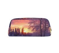 DWVTSLH Paesaggio invernale Astuccio per matite di grande capacità astuccio in pelle borsa cosmetica da ufficio organizer da scrivania portamonete portatile con cerniera borsa da toilette per viaggi