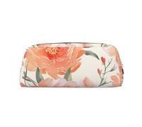 DWVTSLH Peach Peony Pencil Pouch Large Capacity Pencil Case Leather Cosmetic Bag Office Desk Organizer Coin Pouch Portable Zipper Toiletry Bag for Travel Outdoor, Oro, One Size