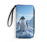 DWVTSLH Penguin Antarctica Ice Printed Wallet Zip Around Portafogli in pelle portafogli lunghi per uomini e donne Porta carte di credito con cavo, essenziale per viaggi, ufficio e shopping