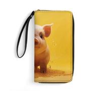 DWVTSLH Piggy Is Jumping - Portafogli lunghi in pelle con cerniera, per uomini e donne, porta carte di credito con cavo, essenziali per viaggi, ufficio e shopping