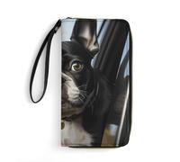 DWVTSLH Portafogli con stampa di cucciolo di cane Boston Terrier, portafogli lunghi in pelle per uomini e donne, porta carte di credito con cavo, essenziale per viaggi, ufficio e shopping