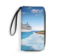 DWVTSLH Portafogli con stampa di navi da crociera sul mare, portafogli lunghi in pelle per uomini e donne, porta carte di credito con cavo, essenziali per viaggi, ufficio e shopping