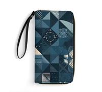 DWVTSLH Portafogli lunghi in pelle blu con stampa geometrica con cerniera, per uomini e donne, porta carte di credito con cavo, essenziale per viaggi, ufficio e shopping