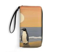 DWVTSLH Portafogli lunghi in pelle con stampa di due pinguini, per uomini e donne, porta carte di credito con cavo, essenziale per viaggi, ufficio e shopping