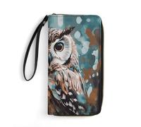 DWVTSLH Portafogli lunghi in pelle con stampa di gufo, con cerniera, per uomini e donne, porta carte di credito con cavo, essenziale per viaggi, ufficio e shopping