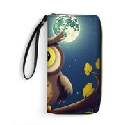DWVTSLH Portafogli lunghi in pelle con stampa di gufo e luna gialla con cerniera, per uomini e donne, porta carte di credito con cavo, essenziale per viaggi, ufficio e shopping