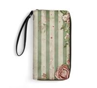 DWVTSLH Portafogli lunghi in pelle con stampa di rose e piante verdi con cerniera, per uomini e donne, porta carte di credito con cavo, essenziale per viaggi, ufficio e shopping