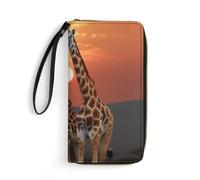 DWVTSLH Portafogli lunghi in pelle con stampa giraffa al tramonto, con cerniera, per uomini e donne, porta carte di credito con cavo, essenziali per viaggi, ufficio e shopping