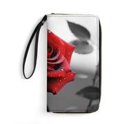 DWVTSLH Portafogli lunghi in pelle con stampa rosa rossa e bianca e nera con cerniera, per uomini e donne, porta carte di credito con cavo, essenziale per viaggi, ufficio e shopping