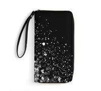 DWVTSLH Portafogli lunghi in pelle nera e bianca con glitter stampati con cerniera, per uomini e donne, porta carte di credito con cavo, essenziali per viaggi, ufficio e shopping