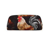 DWVTSLH Shine Rooster Astuccio portamatite grande capacità astuccio in pelle borsa cosmetica ufficio scrivania organizer portamonete portatile cerniera borsa da toilette per viaggi all'aperto, Argento
