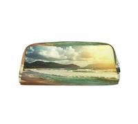DWVTSLH Sunset on the Beach Astuccio portamatite di grande capacità in pelle borsa cosmetica da ufficio organizer da scrivania portamonete portatile con cerniera borsa da toilette per viaggi