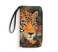 DWVTSLH Tiger - Portafogli lunghi in pelle con stampa botanica, con cerniera, per uomini e donne, porta carte di credito con cavo, essenziale per viaggi, ufficio e shopping