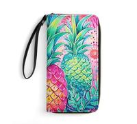 DWVTSLH Tre grandi ananas stampati portafogli con cerniera intorno portafogli in pelle per uomini e donne porta carte di credito con cavo, essenziale per viaggi, ufficio e shopping