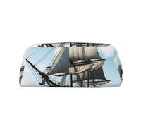 DWVTSLH vecchia nave a vela Matita Astuccio di Grande Capacità Astuccio in Pelle Cosmetica Borsa da Ufficio Scrivania Organizer Coin Pouch Portatile Cerniera Toiletry Bag per Viaggi All'aperto, Oro