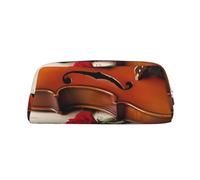 DWVTSLH Violino spartiti musicali matita astuccio grande capacità astuccio in pelle borsa cosmetica ufficio scrivania organizzatore portamonete portatile cerniera borsa da toilette per viaggi