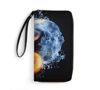 DWVTSLH Yin Yang - Portafogli lunghi in pelle con stampa di acqua di fuoco, con cerniera, per uomini e donne, porta carte di credito con cavo, essenziale per viaggi, ufficio e shopping