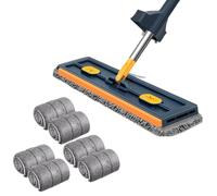 dwxnauixl Mop di disidratazione autonomo Secchio di lavaggio grande Mop in vetro per angoli allargato per pavimenti con pulizia a disidratazione, mocio blu+6