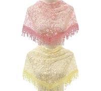 dwxnauixl Velo da cappella in pizzo vintage con nappa, sciarpa copricapo, sciarpa per donne, chiesa con pizzo, poliestere, 2 pezzi, veli cattolici, rosa e giallo