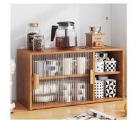 Dxcaicc Armadietto portaoggetti in Legno da appoggio Multistrato, Mini Armadio Vetrina per Dispensa Alimentare, Credenza Dispensa da Cucina con 2 Ante Scorrevoli in Vetro,Marrone,B