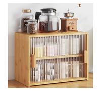 Dxcaicc Armadietto portaoggetti in Legno da appoggio Multistrato, Mini Armadio Vetrina per Dispensa Alimentare, Credenza Dispensa da Cucina con 2 Ante Scorrevoli in Vetro,Giallo,A
