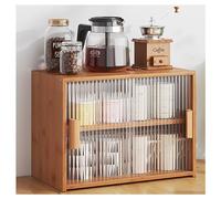 Dxcaicc Armadietto portaoggetti in Legno da appoggio Multistrato, Mini Armadio Vetrina per Dispensa Alimentare, Credenza Dispensa da Cucina con 2 Ante Scorrevoli in Vetro,Marrone,A