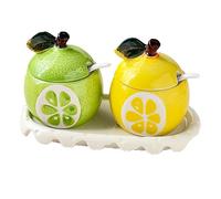 Dxcaicc Barattoli per Spezie, Condimenti da Cucina in Ceramica con Vassoio, Cucchiaio, Set da 2 Pezzi, Forme di Frutta, Regalo di Inaugurazione della Casa,Pomegranate Lemon
