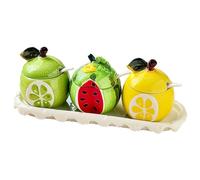 Dxcaicc Barattoli per Spezie, Condimento da Cucina in Ceramica con Vassoio, Cucchiaio, Set da 3 Pezzi, Barattolo per Condimenti Unico per Frutta,Cantaloupe Watermelon Lemon