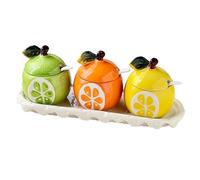 Dxcaicc Barattoli per Spezie, Condimento da Cucina in Ceramica con Vassoio, Cucchiaio, Set da 3 Pezzi, Barattolo per Condimenti Unico per Frutta,Cantaloupe Orange Lemon