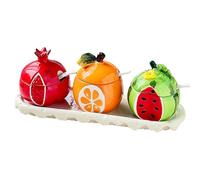 Dxcaicc Barattoli per Spezie, Condimento da Cucina in Ceramica con Vassoio, Cucchiaio, Set da 3 Pezzi, Barattolo per Condimenti Unico per Frutta,Pomegranate Orange Watermelon