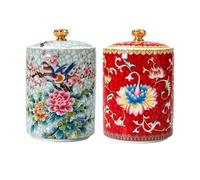 Dxcaicc Barattolo per tè in Ceramica con Coperchio 2 Pezzi 220ml Rosso, 1 di Ciascuno dei 2 Diversi Motivi Dipinti Intricati E Belli, Barattolo Ermetico da Cucina per Dolci