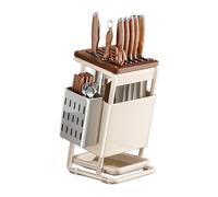 Dxcaicc Ceppo per Coltelli da Cucina E Portautensili da Cucina, Supporto Portacoltelli in Legno con Scarico Rimovibile, Grande capacità Salvaspazio, Gabbia per Bacchette,Bianca