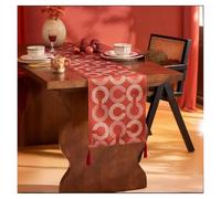 Dxcaicc Corsa da Tavola in Lino Sintetico, Retro Rinforzato E Nappine, Superficie Resistente al Calore per Piatti Caldi, Perfetta per Capodanno,1,35×200cm