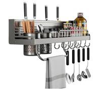 Dxcaicc Organizer da Parete per Cucina, Scaffale in Metallo Senza Fori con Porta Coltelli, Porta Bacchette, Ganci, Asta per Asciugamani E Gancio per Tagliere,80cm/ 31 inch