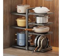 Dxcaicc Organizzatore di pentole Regolabile per armadietto da Cucina, Porta coperchi e pentole Resistente, salvaspazio per Utensili da Cucina,Nero,B