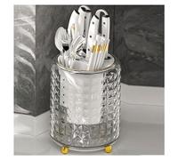 Dxcaicc Organizzatore per Utensili da Cucina per bancone della Cucina, Contenitore Girevole per Utensili con divisore Rimovibile,Organizer per Posate da appoggio sul lavello per cucchiai,Bianca