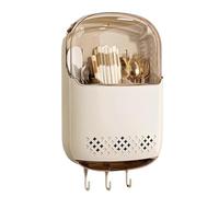 Dxcaicc Porta Bacchette E Cucchiai da Parete con Coperchio Antipolvere, Scatola Organizer da Cucina Senza Foratura con Ganci, Fondo Drenante E Design A Scomparti,Beige