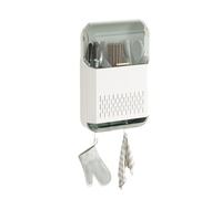 Dxcaicc Portautensili da Muro con Coperchio Antipolvere, Ganci, Organizzatore da Cucina Senza Fori, Fondo con Drenaggio E Design A Scomparti,Bianca