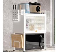 Dxcaicc Scaffale per microonde a 3 Ripiani, Armadio da Cucina per Piatti, portaoggetti per stoviglie, Porta tostapane con Tagliere, Porta Bacchette, Organizer per ripiano da Cucina,Bianca