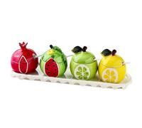 Dxcaicc Set da 4 Pezzi di Barattoli per Spezie, Condimenti da Cucina in Ceramica, con Vassoio, Cucchiaio, Frutta, Barattolo Creativo per Spezie, Sale, Pepe, Salsa,C
