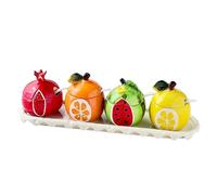 Dxcaicc Set da 4 Pezzi di Barattoli per Spezie, Condimenti da Cucina in Ceramica, con Vassoio, Cucchiaio, Frutta, Barattolo Creativo per Spezie, Sale, Pepe, Salsa,D