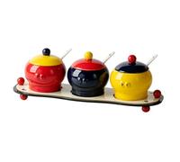 Dxcaicc Set di 3 Contenitori per Sale E Zucchero, Simpatici Barattoli per Spezie con Cucchiaio, Organizer per Spezie da Cucina con Vassoio, Contenitore in Ceramica con Coperchio