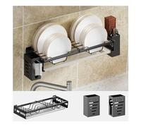 Dxcaicc Stendino per Piatti a Parete, Porta Bacchette da Cucina in Acciaio Inossidabile Appeso, Ripiano per Stoviglie con 2 Porta Bacchette per Ciotola, Piatto,A