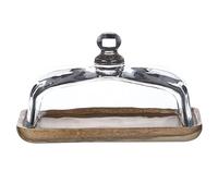 Dxcaicc Vassoio da Portata per Dessert in Legno di Acacia con Coperchio in Vetro, Piatti per Pane Multiuso, Contenitore per Torte per Burro, Frutta, Formaggio, Dessert, Antipasto, Verdura,B